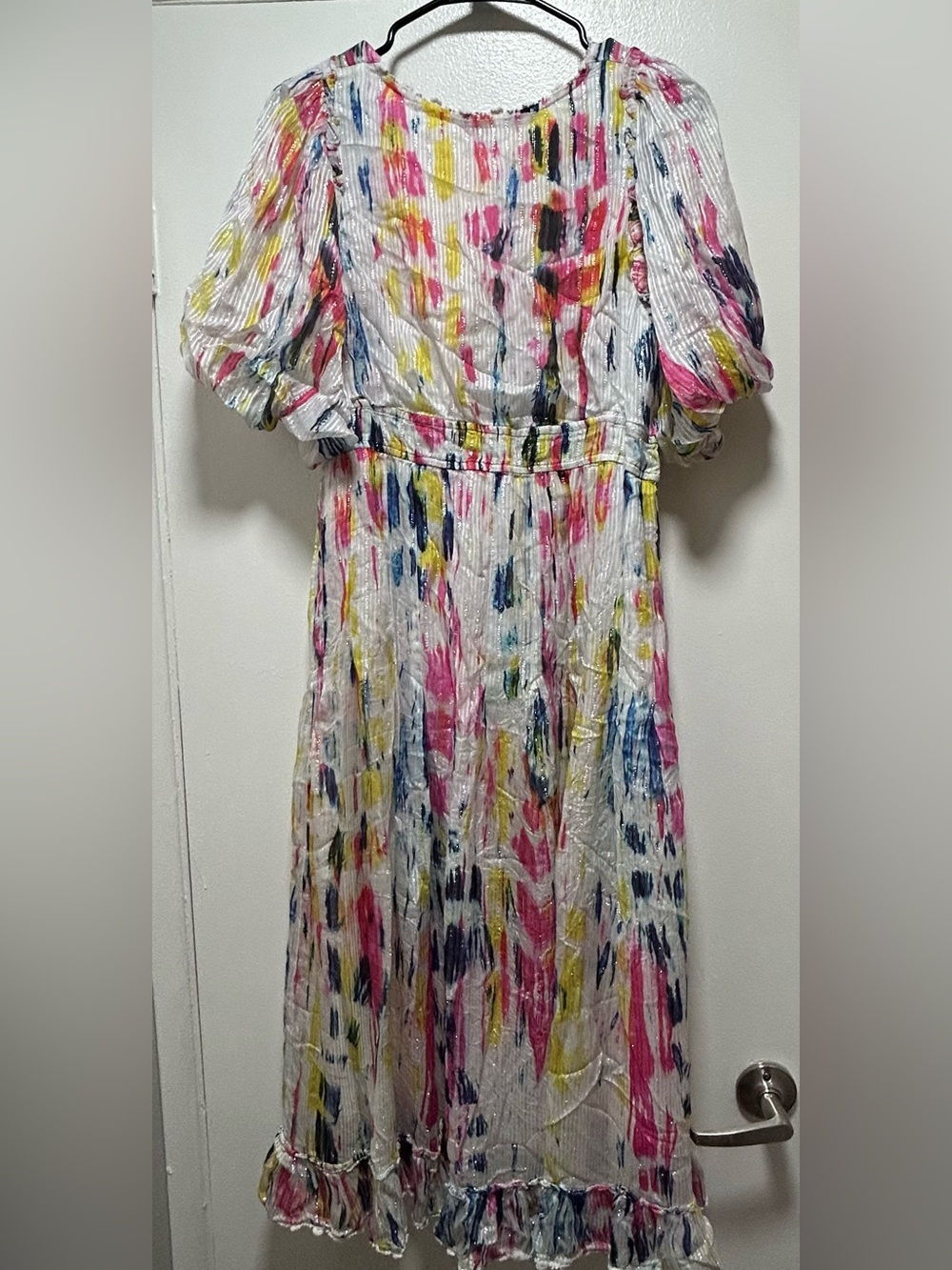 Hemant & Nandita Women's Jorah Watercolor Print Midi Dress - Size Large - Picture 4 of 7